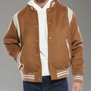 HUDSON JEANS Two-Tone Wool-Blend Varsity Jacket Tan 2XL. Brand new.